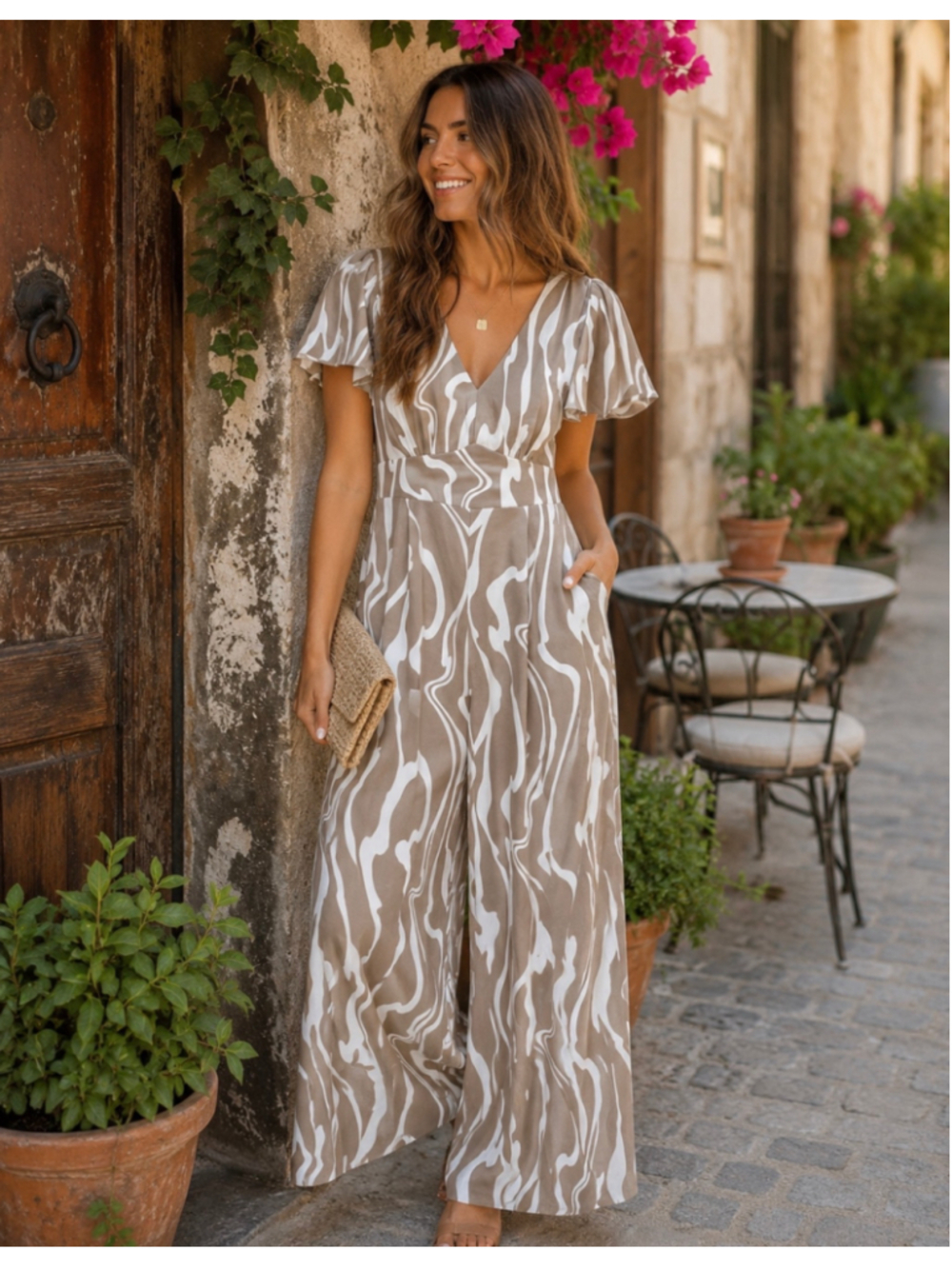 Women's Monteau Los Angeles Brown White Zebra Print Jumpsuit S